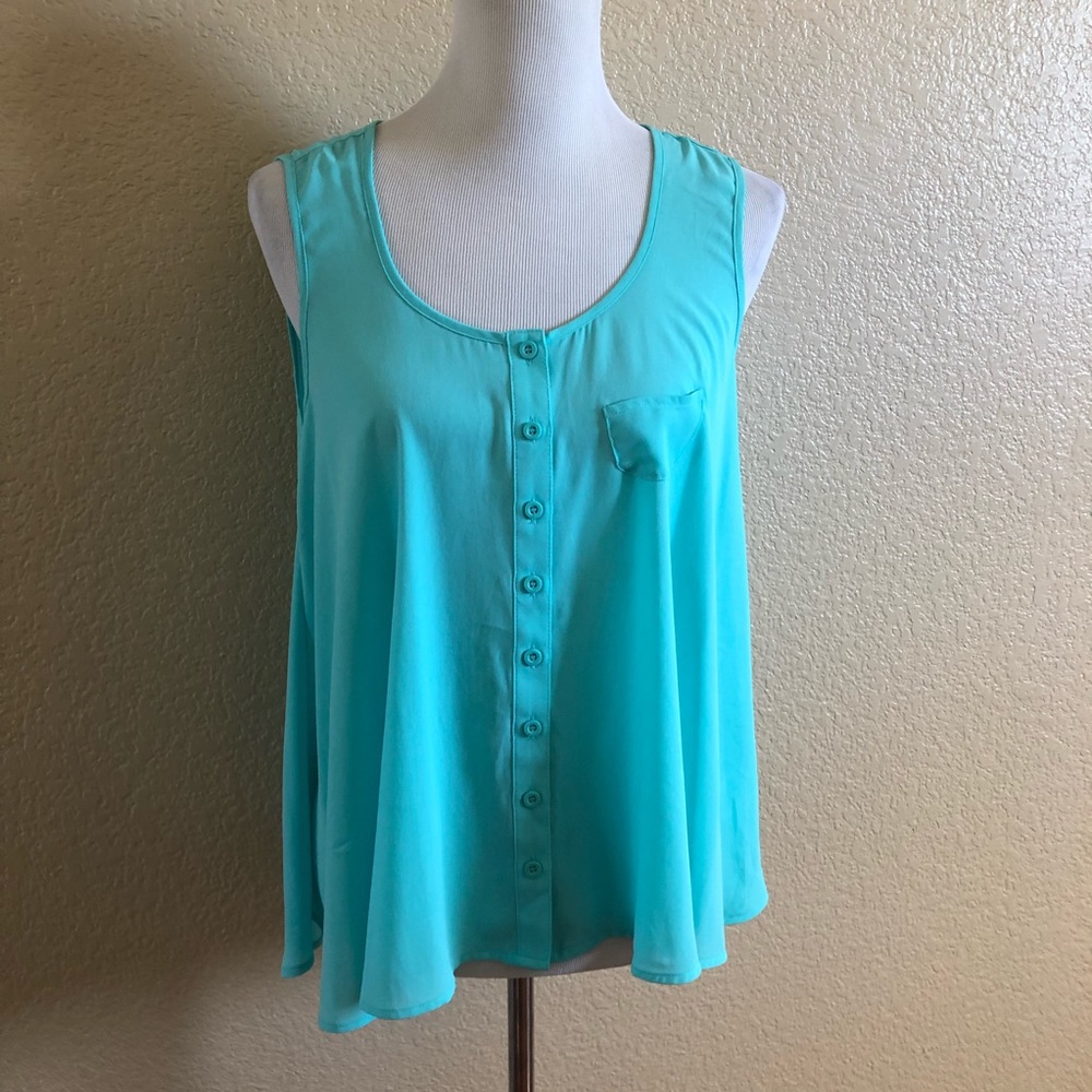Style & Co. Button Down Sleeveless Flowy Flare Tank Top Size S Blue New